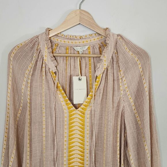 NWT Lucky Brand Embroidered V Neck Peasant Boho Bohemian Blouse Size Medium - Picture 5 of 10